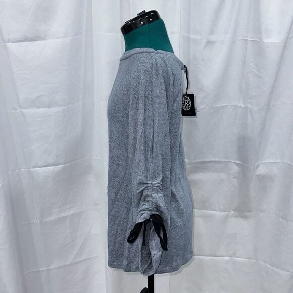 Bobeau Blue Long Sleeve Blouse with Black Ties | Sz L, NWT - Picture 4 of 7